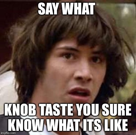 Conspiracy Keanu Meme | SAY WHAT KNOB TASTE YOU SURE KNOW WHAT ITS LIKE | image tagged in memes,conspiracy keanu | made w/ Imgflip meme maker