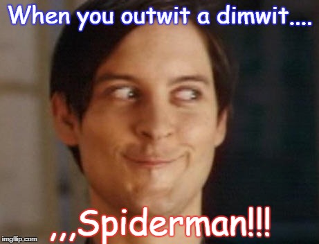 Spiderman Peter Parker Meme | When you outwit a dimwit.... ,,,Spiderman!!! | image tagged in memes,spiderman peter parker | made w/ Imgflip meme maker