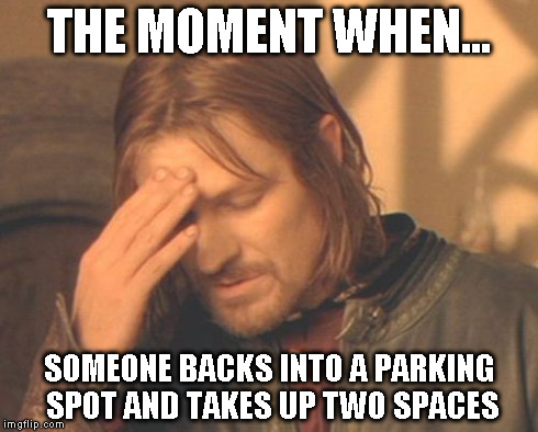 Frustrated Boromir | THE MOMENT WHEN... SOMEONE BACKS INTO A PARKING SPOT AND TAKES UP TWO SPACES | image tagged in memes,frustrated boromir | made w/ Imgflip meme maker