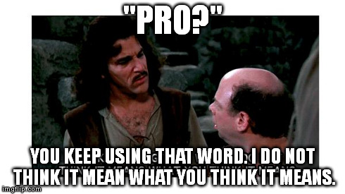Definition Hound Inigo Montoya | "PRO?" YOU KEEP USING THAT WORD. I DO NOT THINK IT MEAN WHAT YOU THINK IT MEANS. | image tagged in definition hound inigo montoya | made w/ Imgflip meme maker