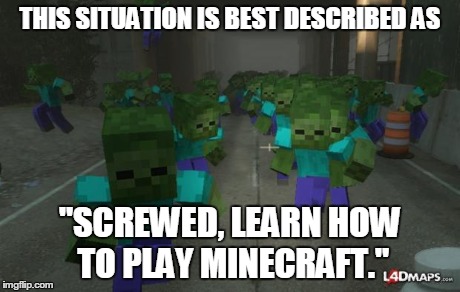 Minecraft fails | THIS SITUATION IS BEST DESCRIBED AS "SCREWED, LEARN HOW TO PLAY MINECRAFT." | image tagged in on the first day of minecraft | made w/ Imgflip meme maker