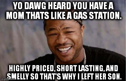 Ooooooooh! | YO DAWG HEARD YOU HAVE A MOM THATS LIKE A GAS STATION. HIGHLY PRICED, SHORT LASTING, AND SMELLY SO THAT'S WHY I LEFT HER SON. | image tagged in memes,yo dawg heard you,funny | made w/ Imgflip meme maker