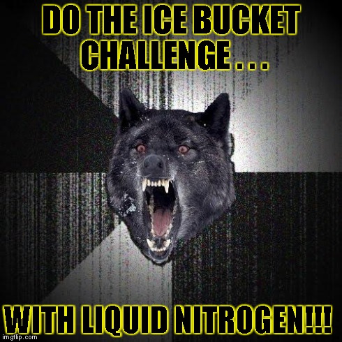 Insanity Wolf | DO THE ICE BUCKET CHALLENGE . . . WITH LIQUID NITROGEN!!! | image tagged in memes,insanity wolf | made w/ Imgflip meme maker