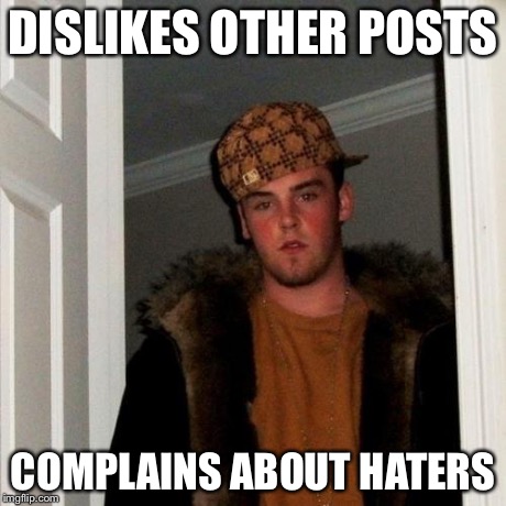 Scumbag Steve Meme | DISLIKES OTHER POSTS COMPLAINS ABOUT HATERS | image tagged in memes,scumbag steve | made w/ Imgflip meme maker