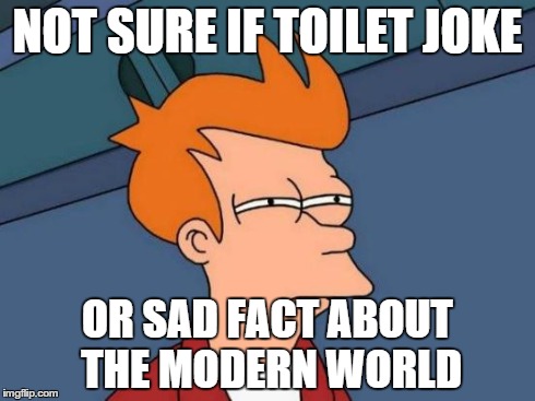 Futurama Fry | NOT SURE IF TOILET JOKE OR SAD FACT ABOUT THE MODERN WORLD | image tagged in memes,futurama fry | made w/ Imgflip meme maker