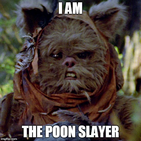 The Poon Slayer | I AM THE POON SLAYER | image tagged in starwars,ewok,poonslayer,jedi | made w/ Imgflip meme maker