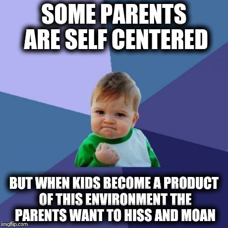 Success Kid Meme | SOME PARENTS ARE SELF CENTERED BUT WHEN KIDS BECOME A PRODUCT OF THIS ENVIRONMENT THE PARENTS WANT TO HISS AND MOAN | image tagged in memes,success kid | made w/ Imgflip meme maker