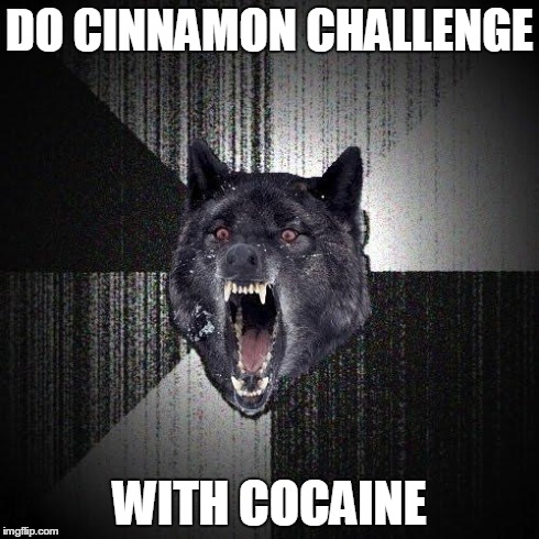 Insanity Wolf Meme | DO CINNAMON CHALLENGE WITH COCAINE | image tagged in memes,insanity wolf | made w/ Imgflip meme maker