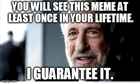 I Guarantee It | YOU WILL SEE THIS MEME AT LEAST ONCE IN YOUR LIFETIME. I GUARANTEE IT. | image tagged in memes,i guarantee it | made w/ Imgflip meme maker