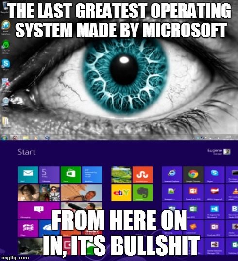 The future of Microsoft | THE LAST GREATEST OPERATING SYSTEM MADE BY MICROSOFT FROM HERE ON IN, IT'S BULLSHIT | image tagged in microsoft,windows,meme,8,81,10 | made w/ Imgflip meme maker