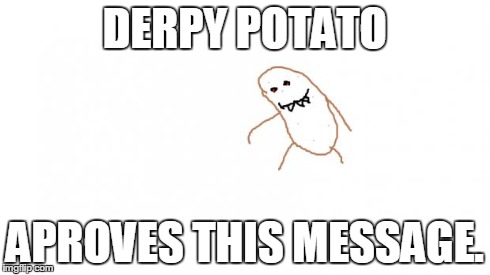 DERPY POTATO APROVES THIS MESSAGE. | image tagged in derpypotato's evil twin | made w/ Imgflip meme maker