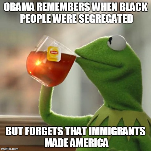 But That's None Of My Business | OBAMA REMEMBERS WHEN BLACK PEOPLE WERE SEGREGATED BUT FORGETS THAT IMMIGRANTS MADE AMERICA | image tagged in memes,but thats none of my business,kermit the frog | made w/ Imgflip meme maker