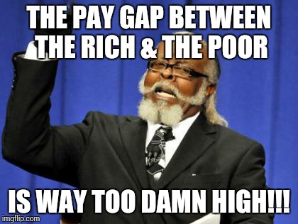 Gap | THE PAY GAP BETWEEN THE RICH & THE POOR IS WAY TOO DAMN HIGH!!! | image tagged in memes,too damn high | made w/ Imgflip meme maker