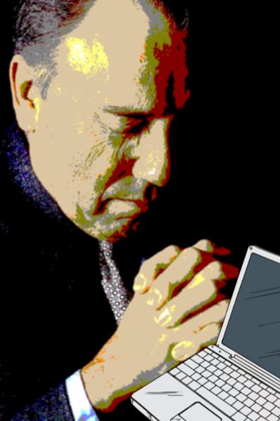 Man Praying Over Laptop Blank Meme Template
