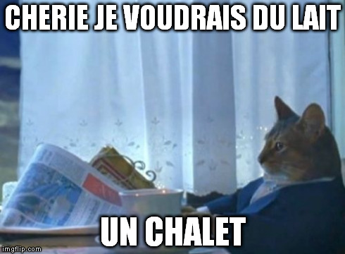 I Should Buy A Boat Cat Meme | CHERIE JE VOUDRAIS DU LAIT UN CHALET | image tagged in memes,i should buy a boat cat | made w/ Imgflip meme maker