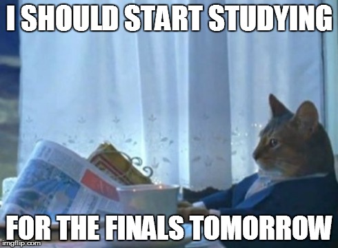I Should Buy A Boat Cat Meme | I SHOULD START STUDYING FOR THE FINALS TOMORROW | image tagged in memes,i should buy a boat cat | made w/ Imgflip meme maker