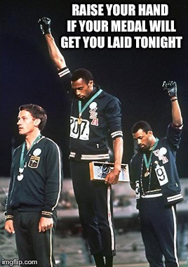 Awkward Olympics Meme | RAISE YOUR HAND IF YOUR MEDAL WILL GET YOU LAID TONIGHT | image tagged in memes,awkward olympics | made w/ Imgflip meme maker