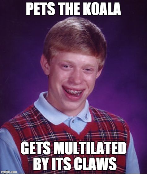 Bad Luck Brian Meme | PETS THE KOALA GETS MULTILATED BY ITS CLAWS | image tagged in memes,bad luck brian | made w/ Imgflip meme maker