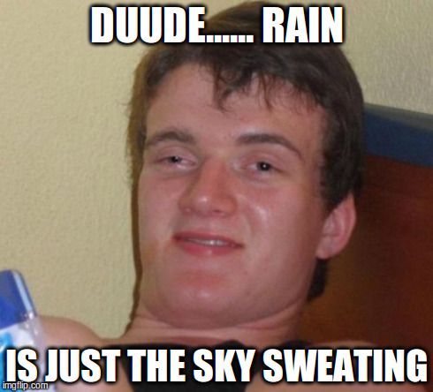 10 Guy | DUUDE...... RAIN IS JUST THE SKY SWEATING | image tagged in memes,10 guy | made w/ Imgflip meme maker