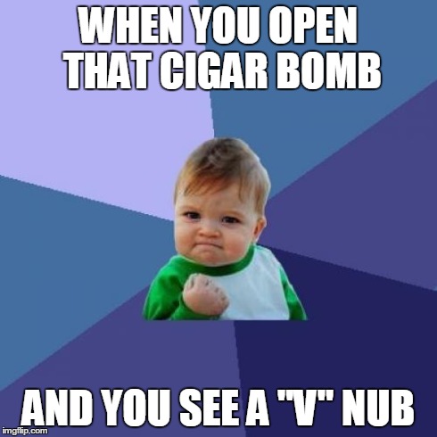 Success Kid Meme | WHEN YOU OPEN THAT CIGAR BOMB AND YOU SEE A "V" NUB | image tagged in memes,success kid | made w/ Imgflip meme maker