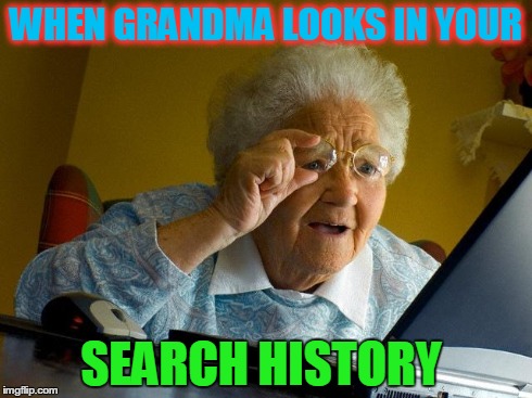 Grandma Finds The Internet Meme | WHEN GRANDMA LOOKS IN YOUR SEARCH HISTORY | image tagged in memes,grandma finds the internet | made w/ Imgflip meme maker