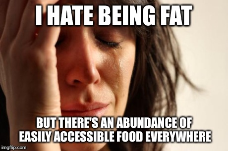 First World Problems Meme | I HATE BEING FAT BUT THERE'S AN ABUNDANCE OF EASILY ACCESSIBLE FOOD EVERYWHERE | image tagged in memes,first world problems | made w/ Imgflip meme maker