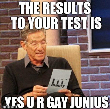 Maury Lie Detector Meme | THE RESULTS TO YOUR TEST IS YES U R GAY JUNIUS | image tagged in memes,maury lie detector | made w/ Imgflip meme maker