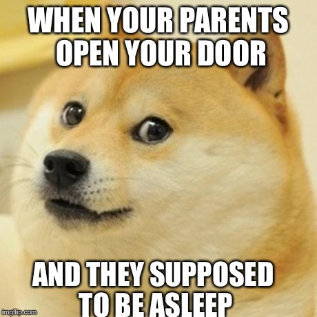 Doge | WHEN YOUR PARENTS OPEN YOUR DOOR AND THEY SUPPOSED TO BE ASLEEP | image tagged in memes,doge | made w/ Imgflip meme maker