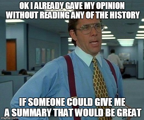 That Would Be Great Meme | OK I ALREADY GAVE MY OPINION WITHOUT READING ANY OF THE HISTORY IF SOMEONE COULD GIVE ME A SUMMARY THAT WOULD BE GREAT | image tagged in memes,that would be great | made w/ Imgflip meme maker