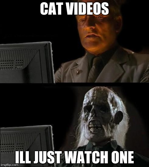 I'll Just Wait Here Meme | CAT VIDEOS ILL JUST WATCH ONE | image tagged in memes,ill just wait here | made w/ Imgflip meme maker