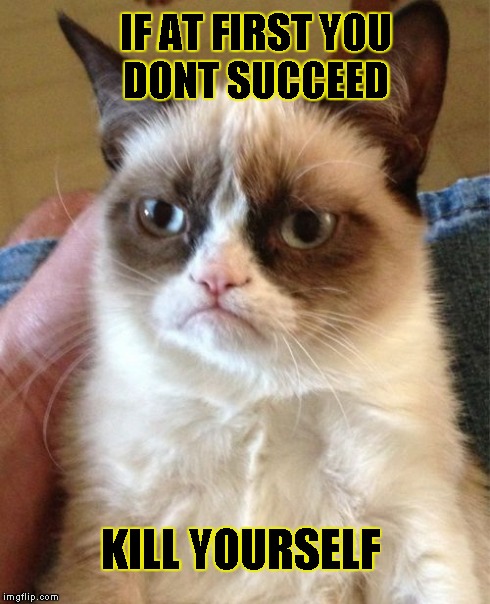 Grumpy Cat | IF AT FIRST YOU DONT SUCCEED KILL YOURSELF | image tagged in memes,grumpy cat | made w/ Imgflip meme maker