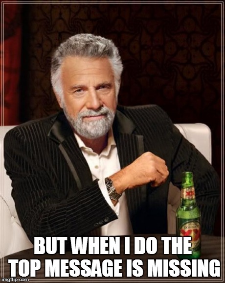 The Most Interesting Man In The World Meme | BUT WHEN I DO THE TOP MESSAGE IS MISSING | image tagged in memes,the most interesting man in the world | made w/ Imgflip meme maker