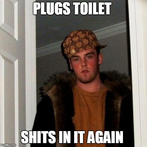 just an asshole  | PLUGS TOILET SHITS IN IT AGAIN | image tagged in memes,scumbag steve,poop,asshole,bathroom,go home youre drunk | made w/ Imgflip meme maker