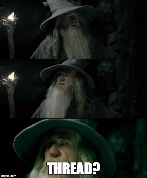 Confused Gandalf Meme | THREAD? | image tagged in memes,confused gandalf | made w/ Imgflip meme maker