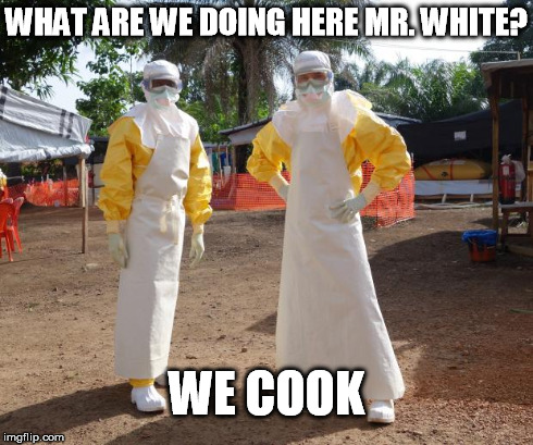 want some ebola? or something else? | WHAT ARE WE DOING HERE MR. WHITE? WE COOK | image tagged in want some ebola,memes,breaking bad,walter white | made w/ Imgflip meme maker