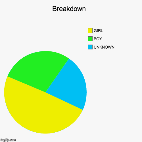 Breakdown  | UNKNOWN , BOY , GIRL | image tagged in funny,pie charts | made w/ Imgflip chart maker