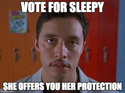 VOTE FOR SLEEPY SHE OFFERS YOU HER PROTECTION | made w/ Imgflip meme maker
