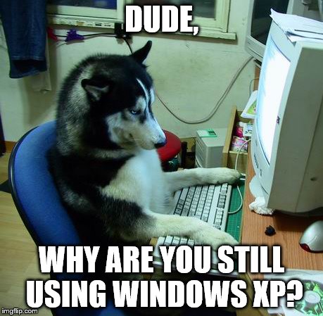 I Have No Idea What I Am Doing Meme | DUDE, WHY ARE YOU STILL USING WINDOWS XP? | image tagged in memes,i have no idea what i am doing | made w/ Imgflip meme maker