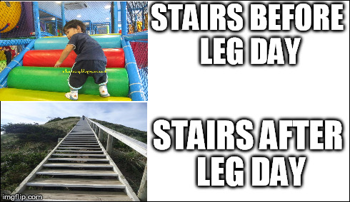 Why everyone skips leg day... | STAIRS BEFORE LEG DAY STAIRS AFTER LEG DAY | image tagged in exercise | made w/ Imgflip meme maker