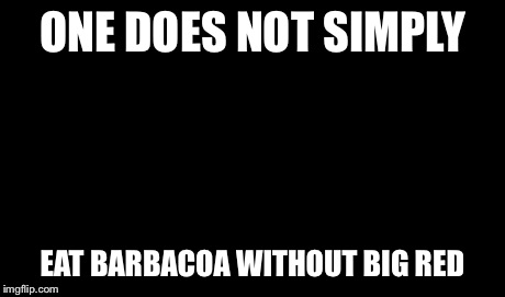 One Does Not Simply Meme | ONE DOES NOT SIMPLY EAT BARBACOA WITHOUT BIG RED | image tagged in memes,one does not simply | made w/ Imgflip meme maker