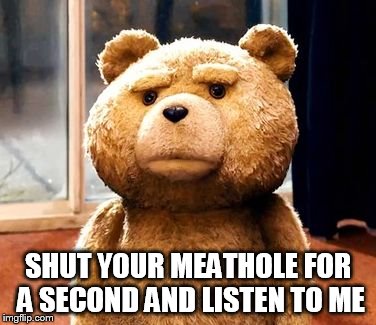 TED | SHUT YOUR MEATHOLE FOR A SECOND AND LISTEN TO ME | image tagged in memes,ted | made w/ Imgflip meme maker