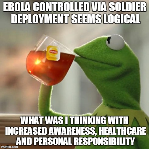 But That's None Of My Business | EBOLA CONTROLLED VIA SOLDIER DEPLOYMENT SEEMS LOGICAL WHAT WAS I THINKING WITH INCREASED AWARENESS, HEALTHCARE AND PERSONAL RESPONSIBILITY | image tagged in memes,but thats none of my business,kermit the frog | made w/ Imgflip meme maker