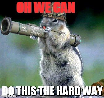Bazooka Squirrel Meme | OH WE CAN DO THIS THE HARD WAY | image tagged in memes,bazooka squirrel | made w/ Imgflip meme maker