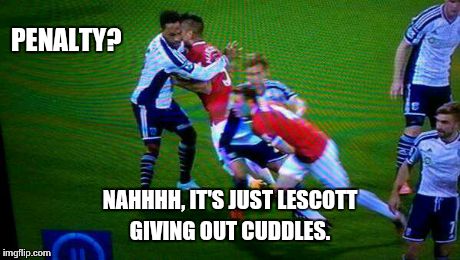 PENALTY? NAHHHH, IT'S JUST LESCOTT GIVING OUT CUDDLES. | made w/ Imgflip meme maker