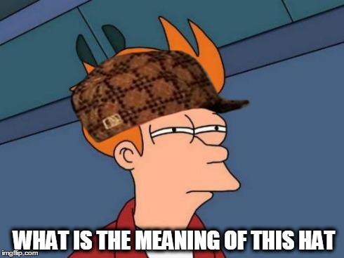 Futurama Fry Meme | WHAT IS THE MEANING OF THIS HAT | image tagged in memes,futurama fry,scumbag | made w/ Imgflip meme maker