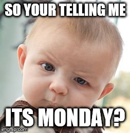 Skeptical Baby Meme | SO YOUR TELLING ME ITS MONDAY? | image tagged in memes,skeptical baby | made w/ Imgflip meme maker