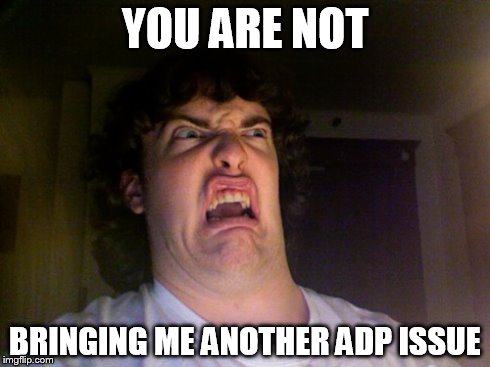 Oh No | YOU ARE NOT BRINGING ME ANOTHER ADP ISSUE | image tagged in memes,oh no | made w/ Imgflip meme maker
