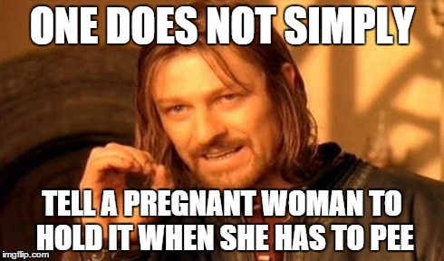 One Does Not Simply Meme | ONE DOES NOT SIMPLY TELL A PREGNANT WOMAN TO HOLD IT WHEN SHE HAS TO PEE | image tagged in memes,one does not simply,BabyBumps | made w/ Imgflip meme maker