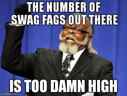 Too Damn High Meme | THE NUMBER OF SWAG F*GS OUT THERE IS TOO DAMN HIGH | image tagged in memes,too damn high | made w/ Imgflip meme maker