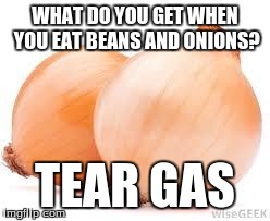 onions | WHAT DO YOU GET WHEN YOU EAT BEANS AND ONIONS? TEAR GAS | image tagged in onions | made w/ Imgflip meme maker